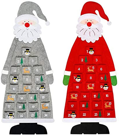 BeisDirect Filz Weihnachtsbaum Adventskalender, 24 Tage Countdown bis Weihnachtskalender Adventswand mit befüllbaren Taschen für DIY Filz Adventskalender Weihnachten (Grau)