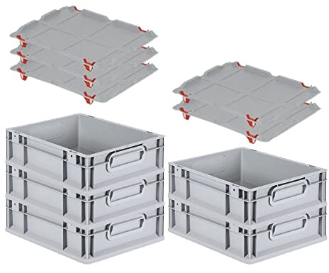 PROREGAL SuperSparSet 5x Eurobox NextGen Economy mit Auflagedeckel und 4x Schiebeschnappverschlüsse Rot, Griffe geschlossen, HxBxT 12x30x40cm, 11L, Eurobehälter, Transportbox, Transportbehälter