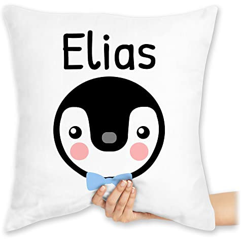 Kissen 40x40 Zierkissen - Kinder Mädchen Name - Süßer Pinguin - 40 x 40 cm - Weiß - personalisierte geschenke junge pinguine jungen pinguinen kind kindergarten