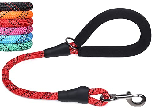 VIVAGLORY Short Dog Lead Closelyt Traffic Leash for Dog, 61cm, Red | Lead with Soft Padded Handle for Walking & Training, Padded Neoprene Handle & Heavy Duty