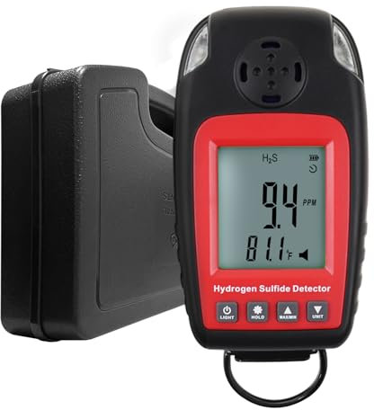 Hydrogen Sulfide Detector H2S Gas Detector Monitor Meter Portable Sound and Flash Alarm h2s Gas Monitor 0~100ppm Electrochemical H2S Sensor with Clip and LCD Screen Backlight