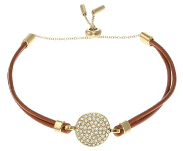 Fossil Sadie Glitz Disc damarmband i mellanbrunt läder, JF04545710