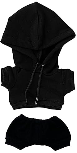 niannyyhouse 20 cm große Plüschpuppenkleidung, elastische, solide Sportbekleidung, Anzüge, Kapuzenpullover, Hose, weiches Plüschtier, Verkleidungszubehör (schwarz, 20 cm)