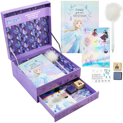 Disney Tagebuch Mädchen Set Notizbuch Kinder zum Selbstgestalten Scrapbook Zubehör Stifte Sticker Geschenke für Mädchen (Lila Frozen)