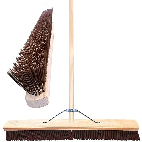36” Stiff Broom Outdoor Yard Brush with Stiff PVC Hard Bristle Durable Metal Stay Arm & Large 4ft 6in (120cm) Wooden Handle Heavy Duty Sweeping Tool