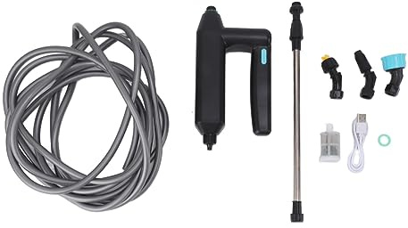 Uadme Drucksprüher mit Schlauch, Tragbarer Handheld Elektrischer Gartensprüher Pflanzensprüher akku sprühlanze mit 3 Düsen und 8m Schlauch für Garten Hof Rasen Unkraut