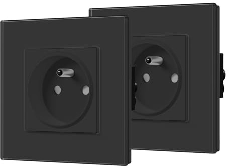 BSEED Prise Murale 2 Paquets, Prises de courant en Verre, prise electrique murale 16 Amp 240V 86mm Noir