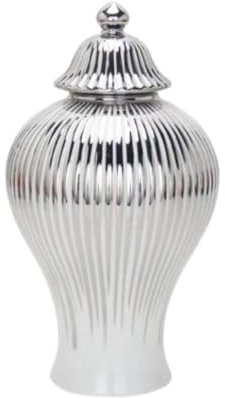 Deko Vase Chinesische Keramik-Ingwerglas-Blumenvasen Mit Deckel, Goldene Emaille-Porzellanvase, Tempelgläser, Tee-Vorratsglas Vase mit Deckel (Color : Silver, Size : 20 * 42cm)