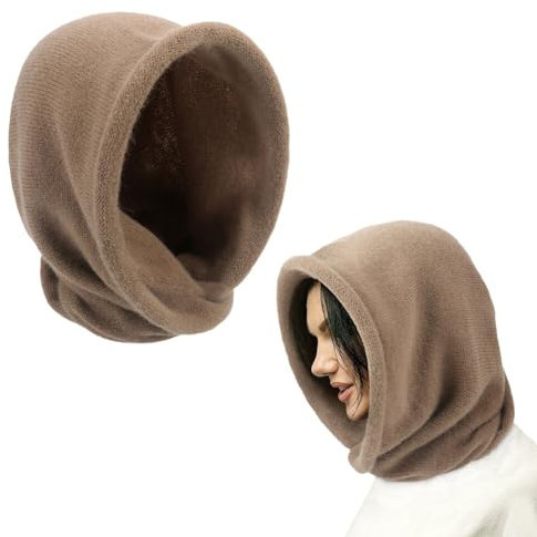 ihreesy Damen Sturmhaube Balaclava, Multifunktional Warme Beanie Mütze Kapuzenschal Winter Unisex Wintermütze Kapuze Stricken Kälteschutz Mütze Neckwarmer Strick Mütze für Frauen Männer,Khaki