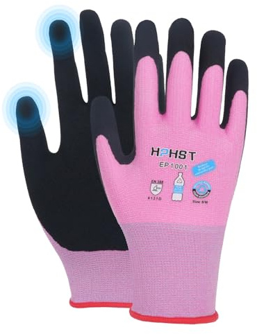 HPHST 3 pares de guantes de jardín para mujer, recubiertos de látex, con agarre óptimo y sensación táctil fina, guantes protectores ecológicos para el hogar, jardinería (rosa, XS (6, 3 pares)