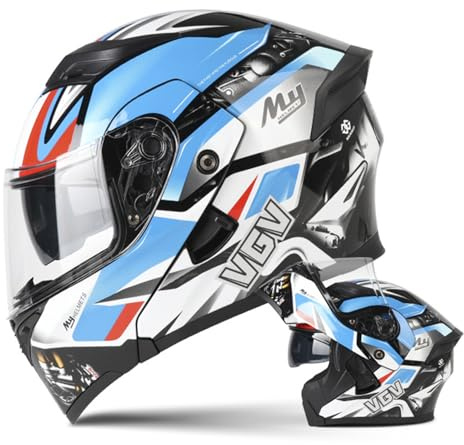 ZXJDP Klapphelm Modularer Motorradhelm für Männer und Frauen, DOT/ECE-zugelassener Integralhelm mit Doppelvisier, Leichter Roller Helm Jet Helm Mopedhelm Vollvisierhelm,Blau,XL