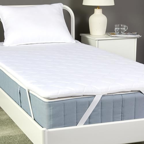 Amazon Basic Cubrecolchón, Cómodo Núcleo de Espuma, Transpirable, Lavable a Máquina, Individual, Grosor de 6cm, 90 x 200cm, Blanco