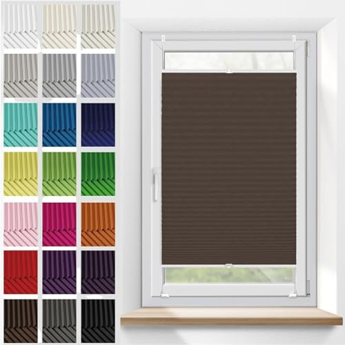 Plissee Ohne Bohren Klemmfix 20 x 20 cm, Sonnenschutz Easyfix lichtdurchlässig, Plissee Sonnenschutz Plisseerollo Jalousie, Plisseerollo Rollo Jalousie, für Fenster & Tür, Braun