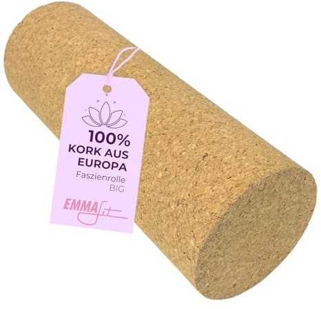 EMMAfit Kork Faszienrolle I rutschsichere Korkrolle für Triggerpunkte & Verspannungen I kleine Faszienrolle aus Naturkork I hygienisch & umweltfreundlich I langlebige Faszien-Massagerolle