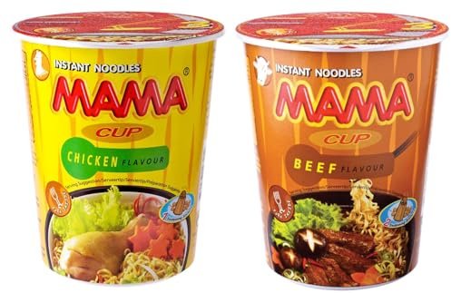 Nouilles Instantanées Mama Cup 70g/Bol - Offres de Lot de 12 Bols (6 Saveur Poulet + 6 Saveur Boeuf) et Lot de 24 Bols (12 Saveur Poulet + 12 Saveur Boeuf) (12)