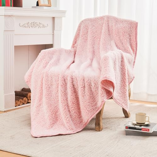 EMME Kuscheldecke Sherpa Decke Flauschig，152x203cm, Dicke und Elegant, Sofadecke Doppelgesicht Extra Weich, Warme Gemütliche Wendbare Flauschige Wohndecke Decke für Couch und Bett,Rosa
