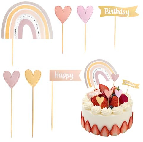 8 Piezas de Decoración para Tartas de Cumpleaños, Arco Iris CakeTopper Cupcake Toppers, Decoración de Tarta para Fiestas