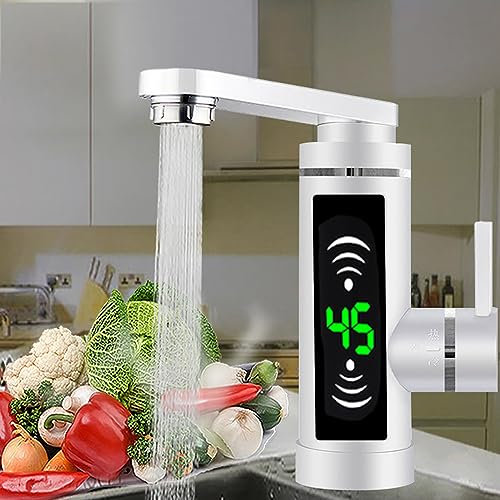 MEELRYD Durchlauferhitzer 220V Elektrischer Wasserhahn, Küche Bad Armatur 3000W Warmwasserhahn Wasserboiler 360° Drehbarer LED Wasserhahn mit Digitale Wassertemperaturanzeige