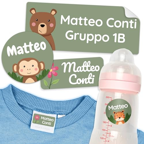 melu kids® Name Sticker Set Kids for Clothes & Objects (150 Pieces) Name Tags for School, Nursery and Kindergarten, Waterproof and in Various Sizes - Green