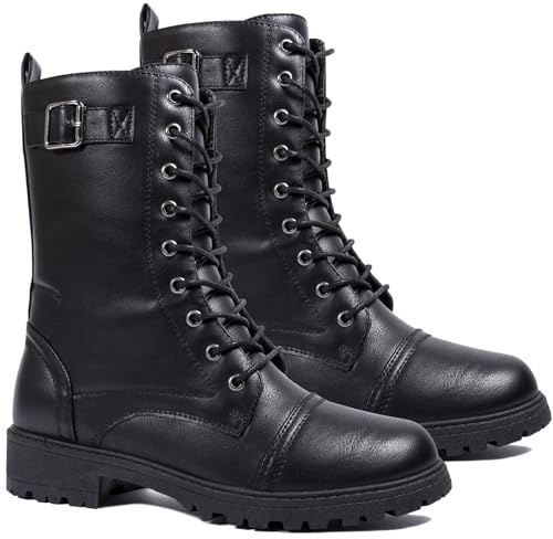 A2Z Taktische Arbeitsstiefel für Kinder, Jungen, Herren, PU-Leder, Schnürverschluss, bequem, leicht, Motorradstiefel, Polizei, Patrouille, Outdoor, Kadett, Sicherheit, Schwarz , 35 1/3 EU