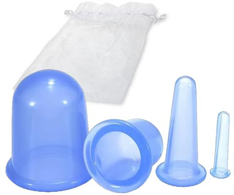 Schröpfgerät Schröpfgläser Silikon Set, Schröpfen Silikon Vacuum Cup 4 Stück, Schröpfgläser für Hals Gesicht Körper mit Aufbewahrungsbeutel, Cellulite Cup Schröpfmassage Tools, Schröpftherapie