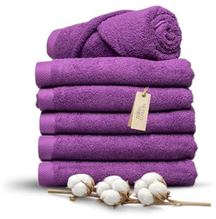 MissTowels® Handtuch Set 6-teilig – 100% Baumwolle aus Portugal, lila, 70x140 cm – Weich & Saugfähig – Hotelqualität – Oeko-TEX Zertifiziert – 5+1 Gratis