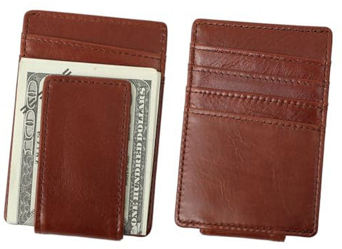 Eurynome Geldklammer für Herren, personalisierte Herren-Geldbörse mit Geldklammer, echtes Leder, Geschenk für Männer, Rotbraun, Schlanke Geldklammer