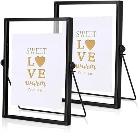 YushengTai Glasbilderrahmen, 2 Stück Bilderrahmen a5 Schwarz 15x20 cm Glasbilderrahmen Stehend, Bilderrahmen Doppelglas, Glasrahmen für DIY Bilder, Gepresste Blumen, Schreibtisch Deko (Schwarz)