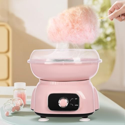 Zuckerwattemaschine für Zuhause, Niedlich Zuckerwatte Maschine Einfache Bedienung mit 10 x Zuckerwatte Stäbchen & Messlöffel Cotton Candy Machine für Kindergeburtstag verschiedene Partys 500W