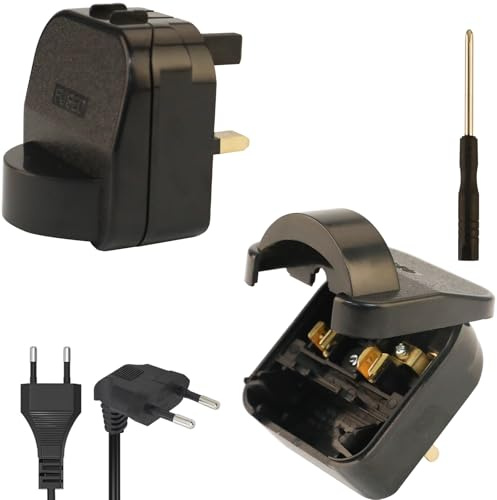 Wirafix 2 Pack EU to UK Plug Adapter, 2 Pin to 3 Pin Adapter Plug UK with 13A Fuse, Converter Plug EU to UK For Type E/F, Toothbrush Adapter Plug UK with Screwdriver, Black