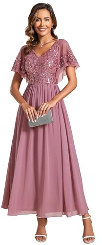 Ever-Pretty Women's V Neck Cap Sleeves Chiffon Floor Length Mother of The Bride Dresses Orchid 22UK