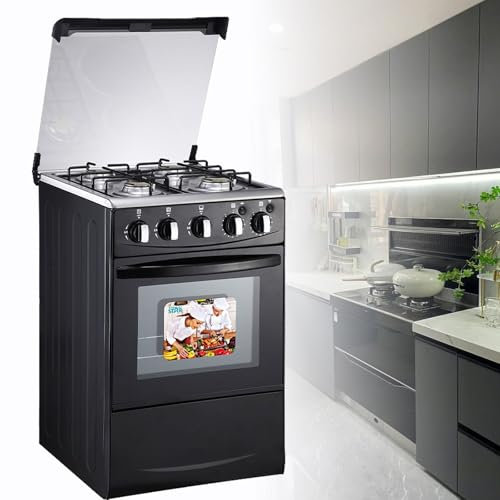GHRERTX 32 Gas Range Stove with Oven,2 IN 1 Recessed Burners Cooktop with 4 Coil Burners & 50L Stainless Steel Oven,Heavy Duty Continuous Grates in Stainless Steel,for Kitchen,Restaurant