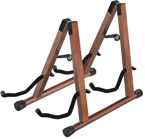 MOREYES Double Guitar Stand, Acoustic Guitar Stand for Multiple Guitars, Folding A-Frame Electric Guitar Stand, Wooden Guitar Stands Floor For School Music Program, Concerts, Easy to Assemble