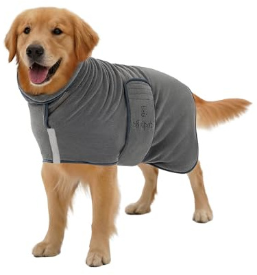 PAWPUP® Dog Drying Coat - Double Layer Ultra Absorbent Microfibre Dog Towel Robe, Dries in 20-30 Minutes, Thick, Soft & Warm All-Season Dressing Gown (Grey, XL)