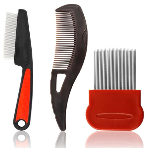 Set di Pettine Anti-Pidocchi e Anti-Forfora in Acciaio Inossidabile – Pettine a Denti Fini Professionale contro Forfora, Pidocchi e Pulci – Adatto per Famiglie, Bambini e Animali Domestici