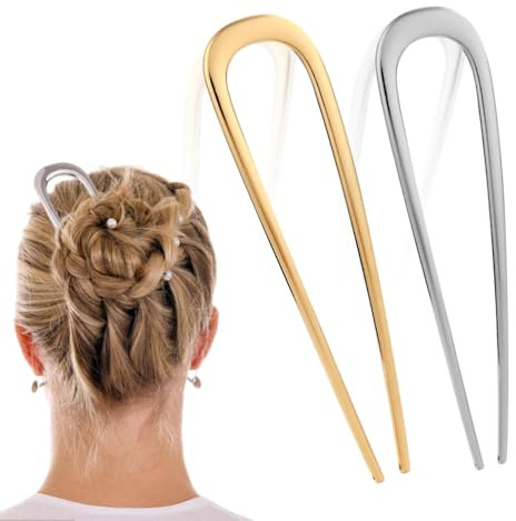 2 französische Haarspangen. U-förmige Haarspangen. Goldene französische Haarspangen für dicke Haare. Haarspangen, Französische gedrehte Haar-Fork-Spangen. Verfügbar in goldener und silberner Farbe.