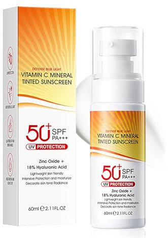 Zinc Oxide Sunscreen with Vitamin C - SPF 50 Mineral Tinted Sun Cream for Face & Body - Natural Suncream with Broad Spectrum UVA/UVB Protection - Lightweight, Non-Greasy Sunblock for Outdoor & Beach