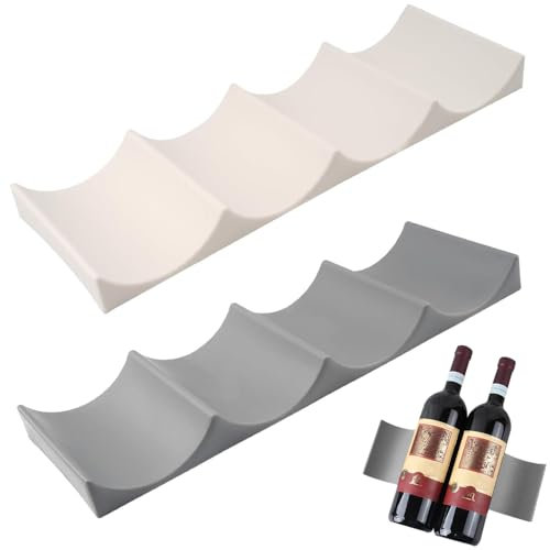 lbxtswpl Fridge Wine Rack, 2PCS European Style Wine Bottle Display Mat, Wine Rack Wine Bottle Display for Kitchen Cabinet Cupboard Countertop Refrigerator White(White/Grey)