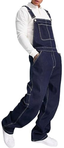 RUMAOZIA Salopette da uomo, pantaloni da lavoro, pantaloni protettivi per tutte le stagioni, salopette da lavoro, jeans con tasche, jeans e bretelle
