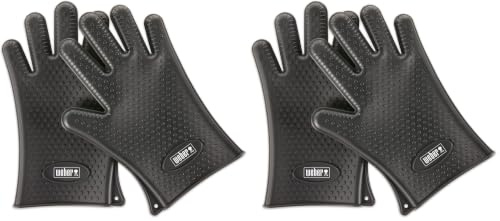 Weber Silikon Grillhandschuhe, 1 Paar, hitze- & wasserabweisend, perfekt für Grillgut vom Grill oder Smoker, wiederverwendbar, lebensmittelsicheres Silikon, reinfache Reinigung - Schwarz (7017)
