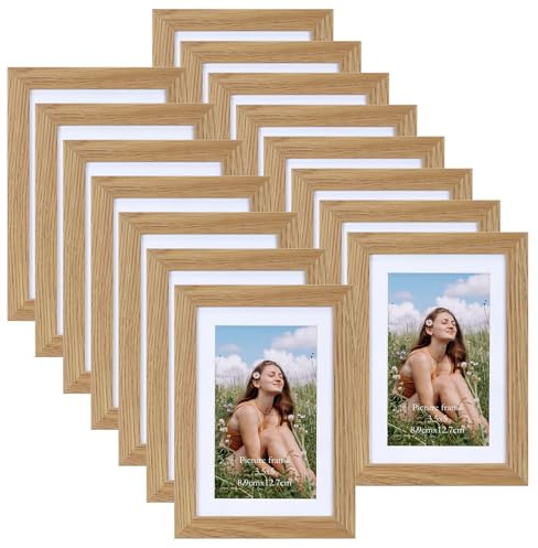 Vasemouh Set de 15 Marcos de Fotos, Marco de Foto sin Paspartú 10x15cm, con Paspartú 9x13cm, se Pueden Colocar en La Pared o en La Mesa(Color Madera).