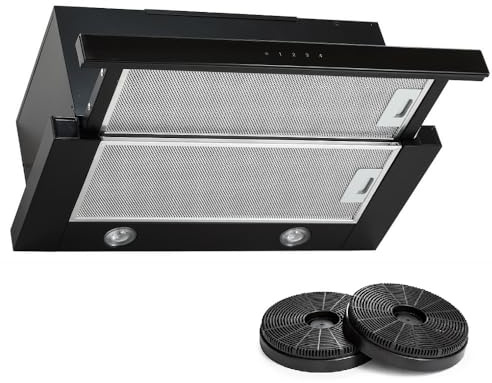VLANO SLIDE Einbau-Dunstabzugshaube, 60 cm, 685 m³/h, 4 Leistungsstufen, Fernbedienung, LED, Touch Control, Schwarz, ausziehbare Flachschirmhaube, Abluft, Umluft (Umluftbetrieb mit Aktivkohlefilter)