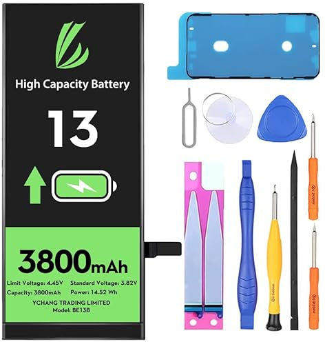 LL TRADER Batterie pour iPhone 13, 3800mAh Batterie Lithium polymère Haute capacité avec Outils de réparation 2025 New