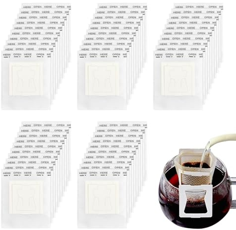 250 Pcs Desechables Bolsa de Café Portátil, Bolsa de Filtro Fe Café, Filter Bags, Adecuado para Viajes, Camping, Hogar y Oficina, Color Blanco