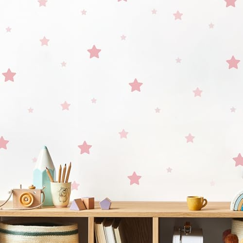 Klebekerlchen® | Wandtattoo Kinderzimmer Mädchen & Junge, Wandsticker selbstklebend, wiederverwendbare & rückstandsfreie Kinderzimmer Deko – Wandtattoo Rosa Sterne Sticker (Set mit 52 Motiven)