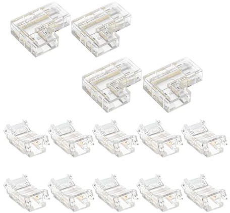14pcs COB 10mm LED Verbinder 2 Polig Kit, 10pcs Transparent LED Strip Connector 4pcs L-Shaped LED Eckverbinder, für Spaltfreies Löten Strip Eckverbindung
