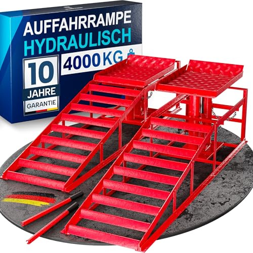 WERKTHOR hydraulische Auffahrrampe PKW - [2er Set] Auffahrrampen mit Sicherheits-/ Überdruckventil [<4T] - Höhenverstellbare Rampe Auto - Hebebühne Auto