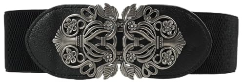 Ceinture Élastique Pour Femmes, Ceinture Large Extensible À Taille Rétro En Cuir Synthétique Noir, Boucle Alliage, Parfaite Pour Toutes Les Occasions Et Tenues, Grosse Ceinture Femme Pour Robe