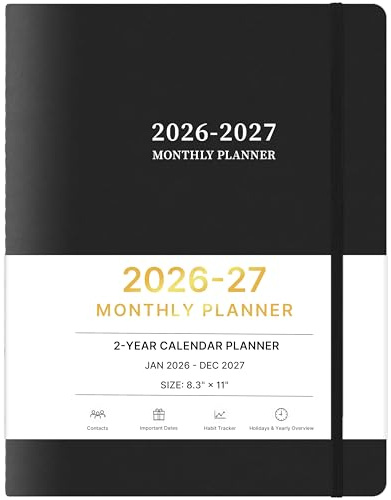 2026-2028 Monthly Planner, 2 Year Calendar Planner, Jul 2026 - Jun 2028, 8.3'' x 11'', 24 Months, Embossed Cover, with Printed Tabs ＆Pocket, Elastic Closure, Organizer for Office Home School, Black