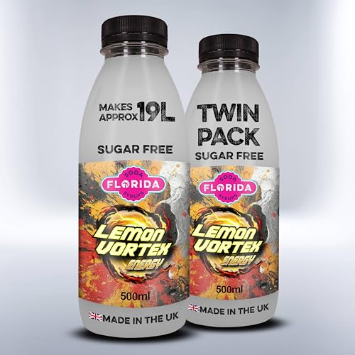 Florida Soda Energy Syrup Compatible with SodaStream - 2 x 500ml Lemon Vortex Energy Concentrates, Flavourings For Fizzy Drinks (Lemon Vortex Energy Sugar Free Syrup Compatible with Sodastream)